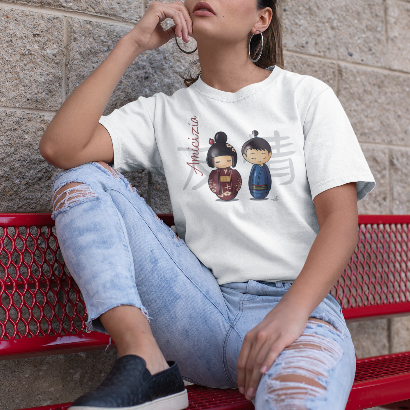 T-Shirt Donna Kokeshi Giapponesi - Amicizia