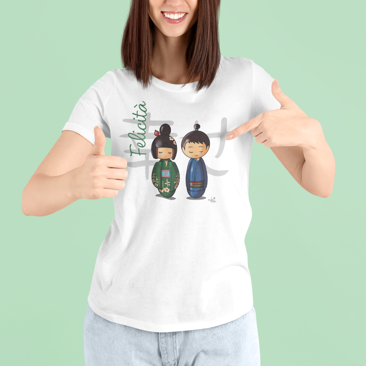 T-Shirt Donna Kokeshi Giapponesi - Felicità