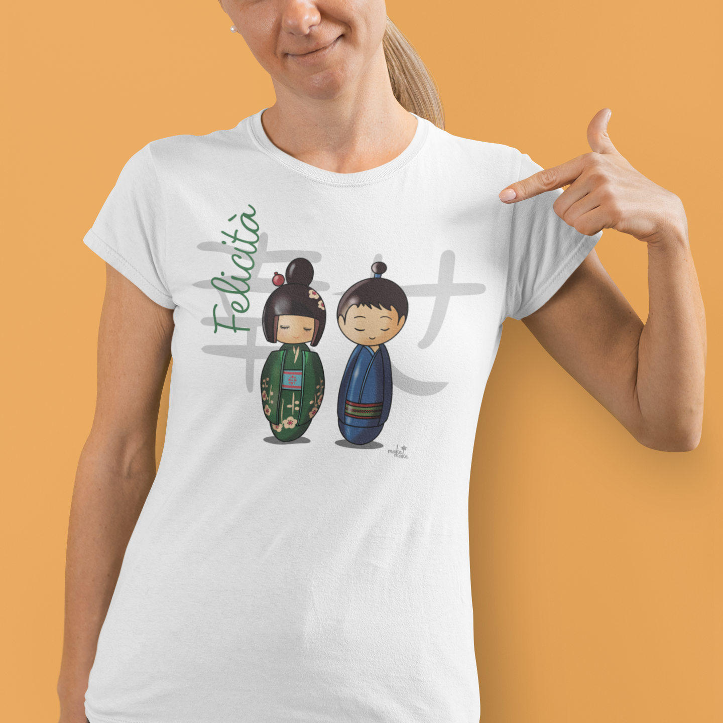 T-Shirt Donna Kokeshi Giapponesi - Felicità