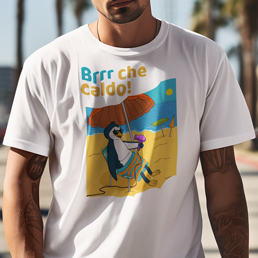 T‑shirt Unisex Pinguino Nino sotto l’Ombrellone