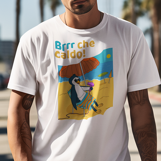 T‑shirt Unisex Pinguino Nino sotto l’Ombrellone