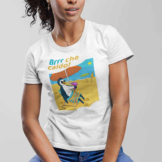 T‑shirt Unisex Pinguino Nino sotto l’Ombrellone