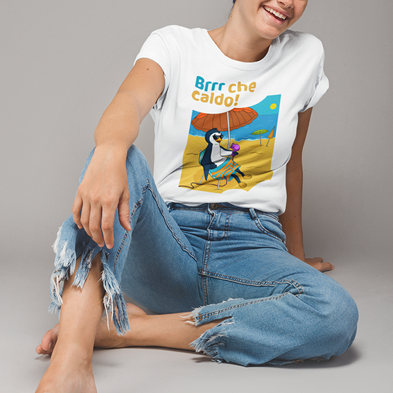 T‑shirt Unisex Pinguino Nino sotto l’Ombrellone