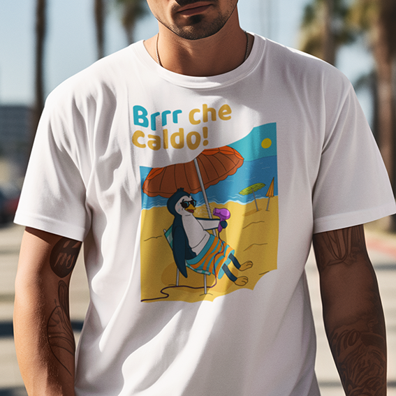 T‑shirt Unisex Pinguino Nino sotto l’Ombrellone