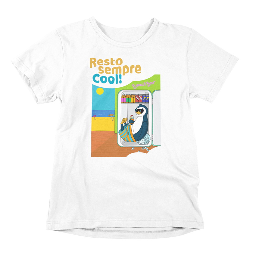 T‑shirt Unisex Pinguino Nino al Frigo del Bar