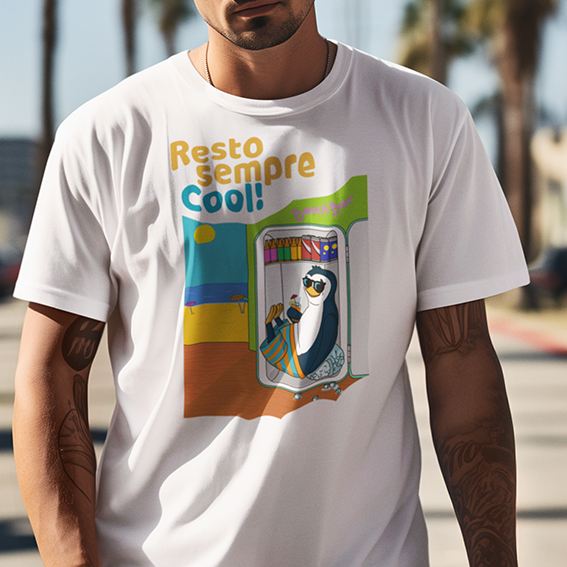 T‑shirt Unisex Pinguino Nino al Frigo del Bar